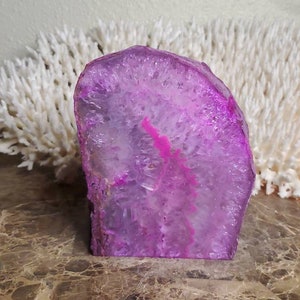 Pink Agate Geode Night Light Lamp - Polished Quartz Crystal