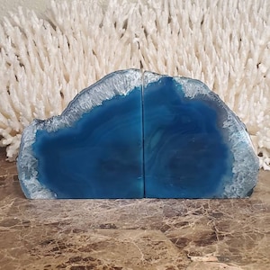 4.9 lbs Agate Bookends - Bookends - Bookend - Book End - Geode - Rock Bookends - Quartz Bookend - Crystal Bookends - Quartz - Blue - Agate