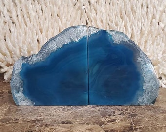 Boekensteunen met blauwe agaatgeode: gepolijst kwarts, 4,9 pond