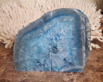 Boekensteunen blauwe agaatgeode: 8,1 pond: gepolijst kwartssteendecor