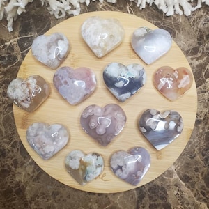 FLOWER AGATE HEART, Flower Agate -  Cherry Blossom - You pick  -  Polished Crystal - Natural Stone -  Heart carving -  palmstone - healing