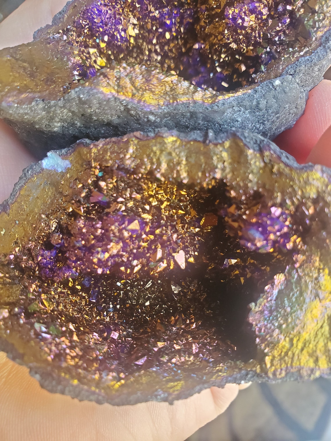 Purple gold Geode pair dyed cracked open crystal quartz Etsy