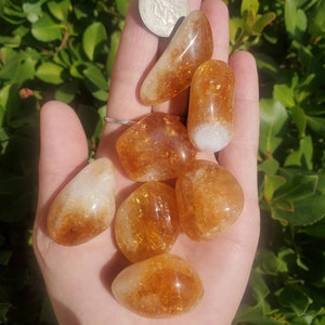 Citrine Crystal (1&quot; - 1.5&quot;) tumbled stone - healing crystals and stones - citrine tumbled - chakra balancing - heat treated stone - Premium