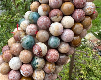 Ocean Jasper Crystal Bracelet: Round Beaded, Handmade Jewelry (14mm)