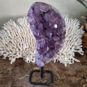 Amethyst Cluster - 4 lb Purple Amethyst on metal stand - Amethyst point - Amethyst - Crystal - Chakra Crystal - Polished amethyst - large