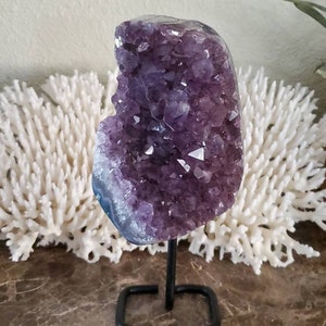 Amethyst Cluster - 4.59 lb Purple Amethyst on metal stand - Amethyst point - Amethyst - Crystal - Chakra Crystal - Polished amethyst - large