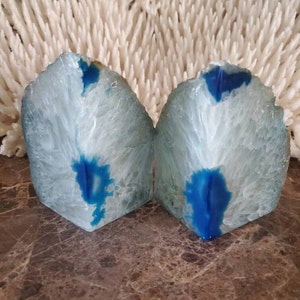 Agate Bookend - Bookend - Bookends - Geode - Quartz Bookends - Crystal Bookend - Book Ends - Quartz - Crystal - Rock Bookends - Blue
