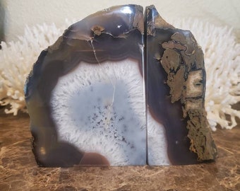 Boekensteunen agaat van 8,6 pound: bruin en blauw geodekwarts