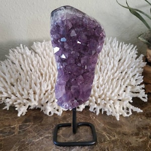 Amethyst Cluster - 4 lb Purple Amethyst on metal stand - Amethyst point - Amethyst - Crystal - Chakra Crystal - Polished amethyst - large