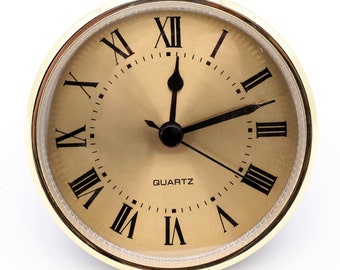 3 1/2" Quartz Clock Insert Fit Up Movement 90 mm Gold Roman Dial NEW GGR3.5