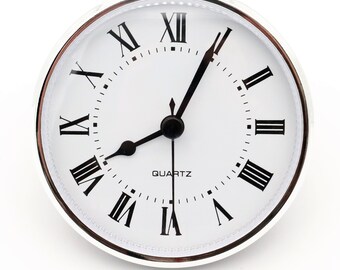3 1/2" Quartz Clock Insert Fit Up Movement 90 mm White Roman Silver SWR3.5