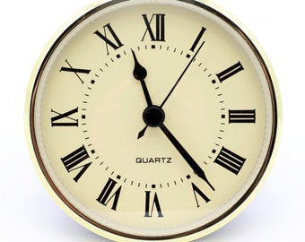 3 1/2" Quartz Clock Insert Fit Up Movement 90 mm Ivory Roman Dial GIR3.5