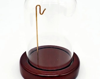 Pocket Watch Glass Display Dome 3" x 4" With Solid Wood Base Dark Brown Stain
