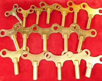 Clock Winding Key Assortment 17 Sizes Pieces Single End Brass 2.25 mm to 6.25 mm