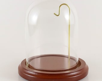 3&quot; x 4&quot; Glass Pocket Watch Display Dome With Hook With 4&quot; Walnut Finish Wood Base Collectible