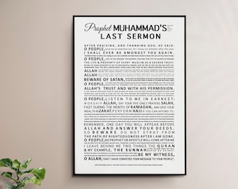 Prophet Muhammed (pbuh) Last Sermon Print | Islamic Wall Art | Print