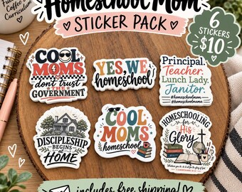 ¡Nuevo paquete variado para mamás que educan en casa! (6 incluidos) Pegatinas de vinilo impermeables y divertidas.