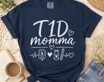 Image de transfert pour t-shirt « Maman diabétique de type 1 » (téléchargement numérique PNG)