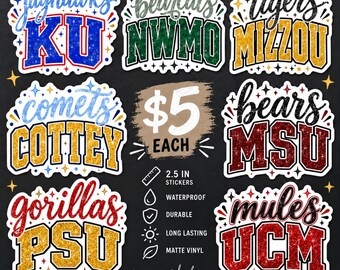 Glitzy Collegiate 2.5” MATTE Glossy Stickers (Vinyl, Waterproof, Durable)