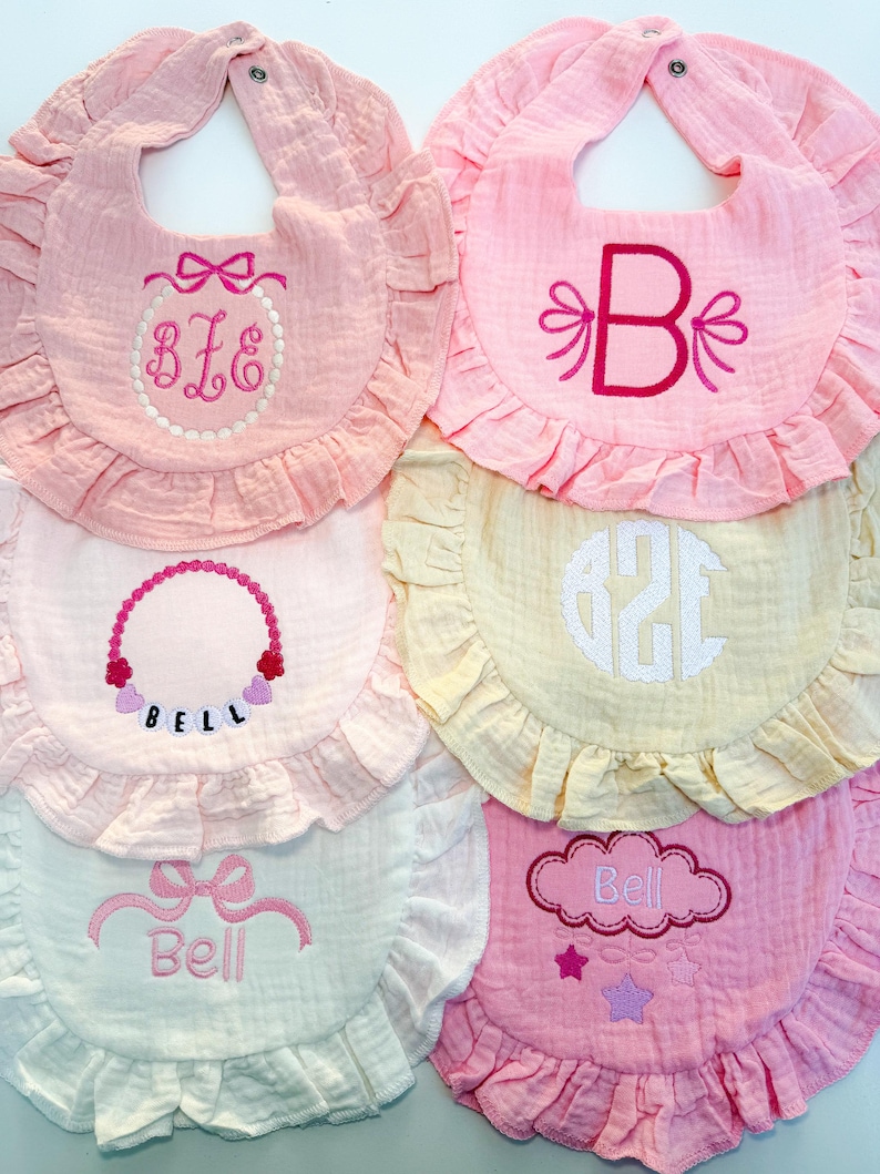 Muslin Ruffled Bibs Set of 6 Embroidered Muslin Ruffle Baby Bibs - Etsy