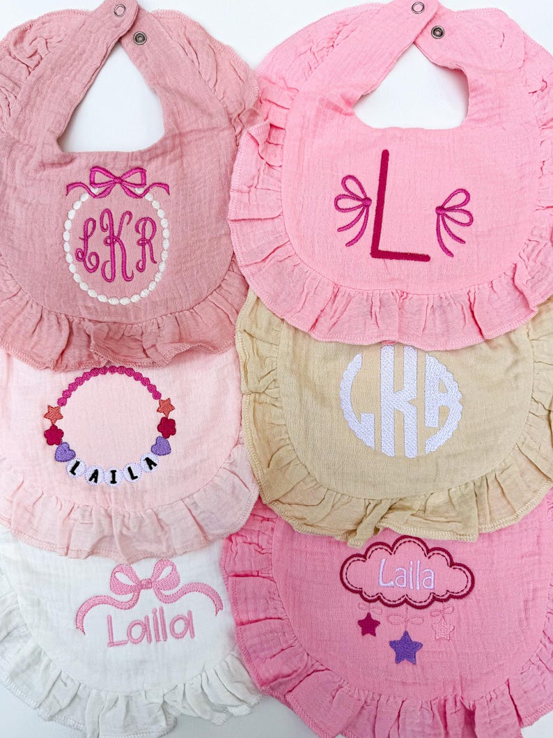 Muslin Ruffled Bibs Set of 6 Embroidered Muslin Ruffle Baby Bibs - Etsy