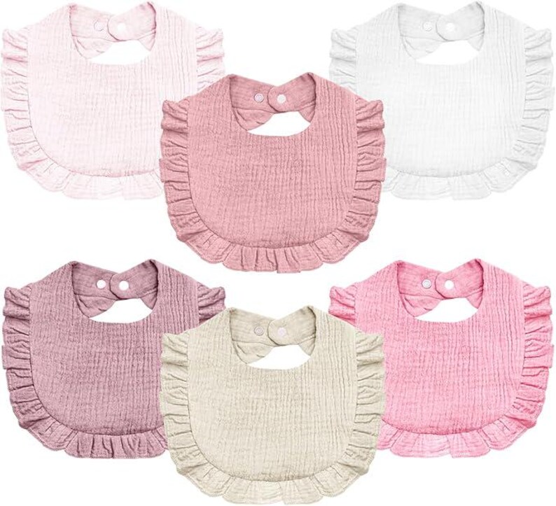 Pink Ruffle Bib Set of 6 Embroidered Muslin Ruffle Baby Bibs - Etsy