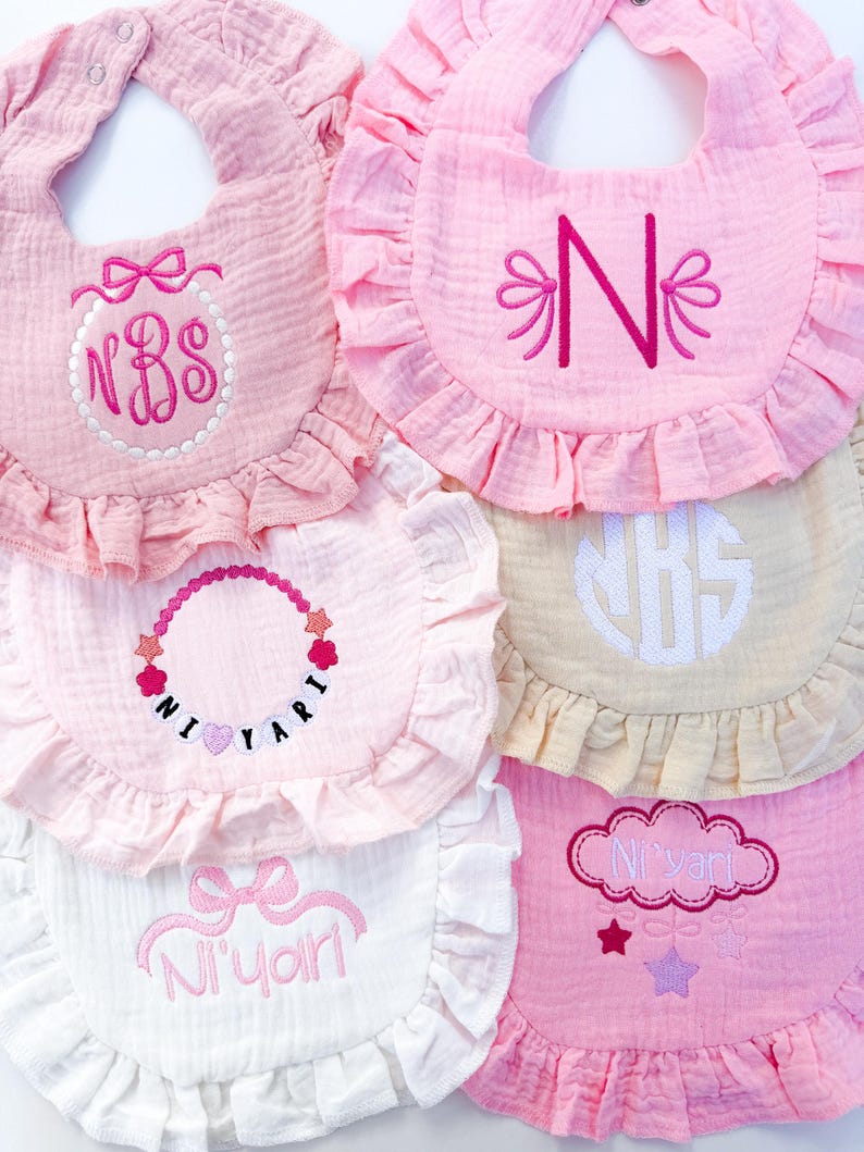Muslin Ruffled Bibs Set of 6 Embroidered Muslin Ruffle Baby Bibs - Etsy