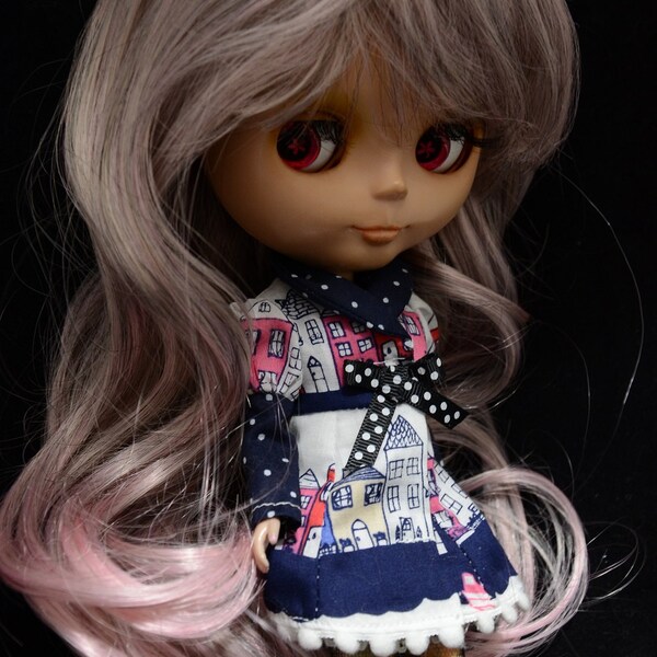 Sweet Grey and Pink Extra Long Curly Wig for Blythe and American Girl Dolls