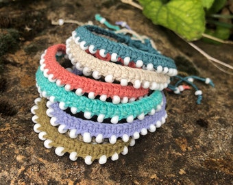 Handmade Hemp adjustable Friendship Braceletankletwristband Square Macrame Knot with Decorative Blown Glass Beads