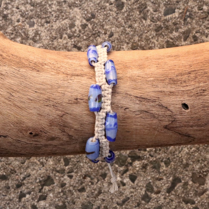 Handmade Hemp adjustable Friendship Braceletankletwristband Square Macrame Knot with Decorative Blown Glass Beads
