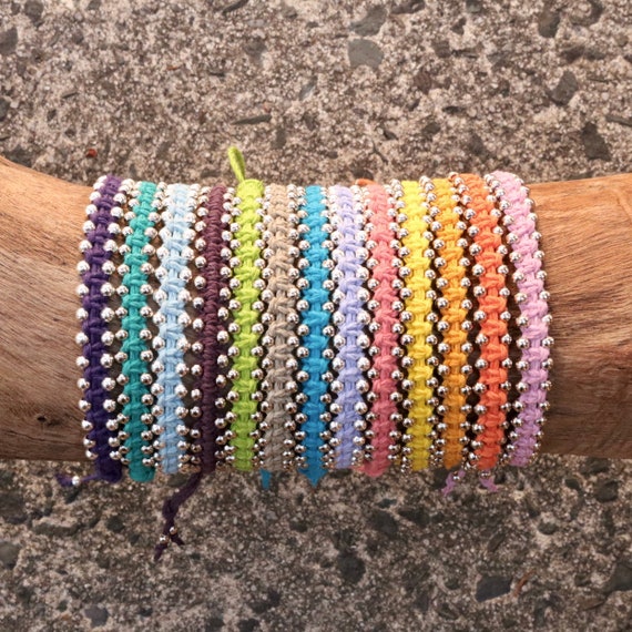 Handmade Hemp adjustable Friendship Braceletankletwristband Square Macrame Knot with Decorative Blown Glass Beads