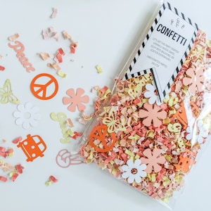 Groovy flower power boho confetti |  70s party confetti, two groovy confetti, bag of confetti for party decor, peace sign daisy confetti
