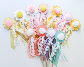 Daisy Pom Pom Ribbon Wand | Groovy Party Decor