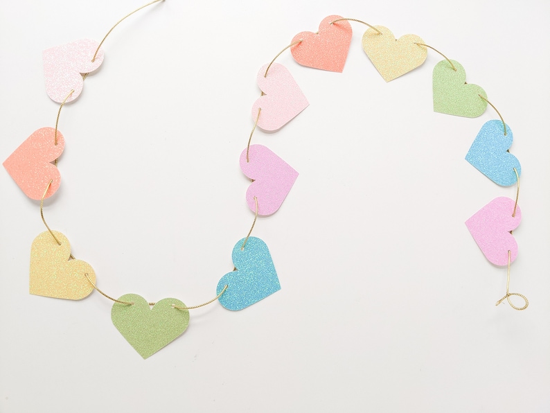 Pastel rainbow heart garland glitter heart banner Etsy