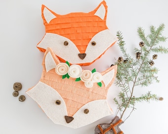 Woodland fox pinata | fox mini pinata, boho floral crown, woodland party decor, woodland fox birthday party, fox personalized gift, girl fox