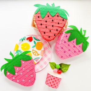 Strawberry mini pinata in red or pink | ONE pinata | berry sweet party decor, strawberry birthday gift, berry pinata, fruit pinata