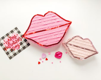 Lips Mini Pinata, Sequin Trim, Valentine's Day Decor