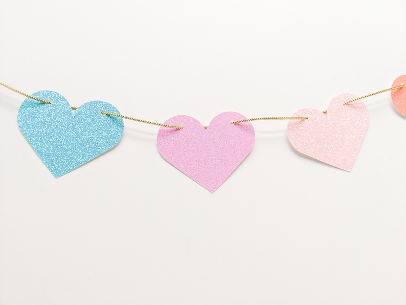 Pastel rainbow heart garland glitter heart banner Etsy