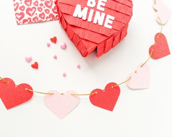 Red + pink glitter heart garland | glitter heart banner, Valentine's Day garland, Valentine party decorations,  heart party decorations