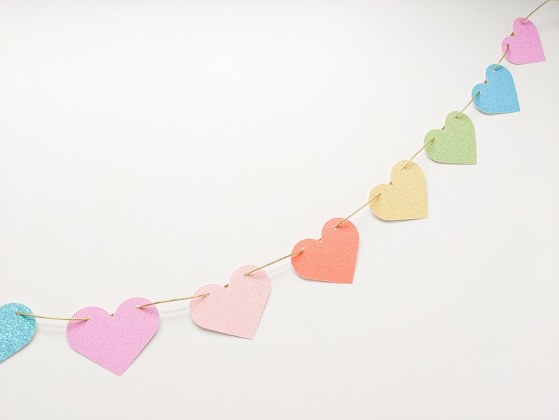 Pastel Rainbow Heart Garland Glitter Heart Banner Etsy