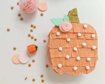 Peach Pumpkin Mini Pinata, Polka Dot Halloween Decor