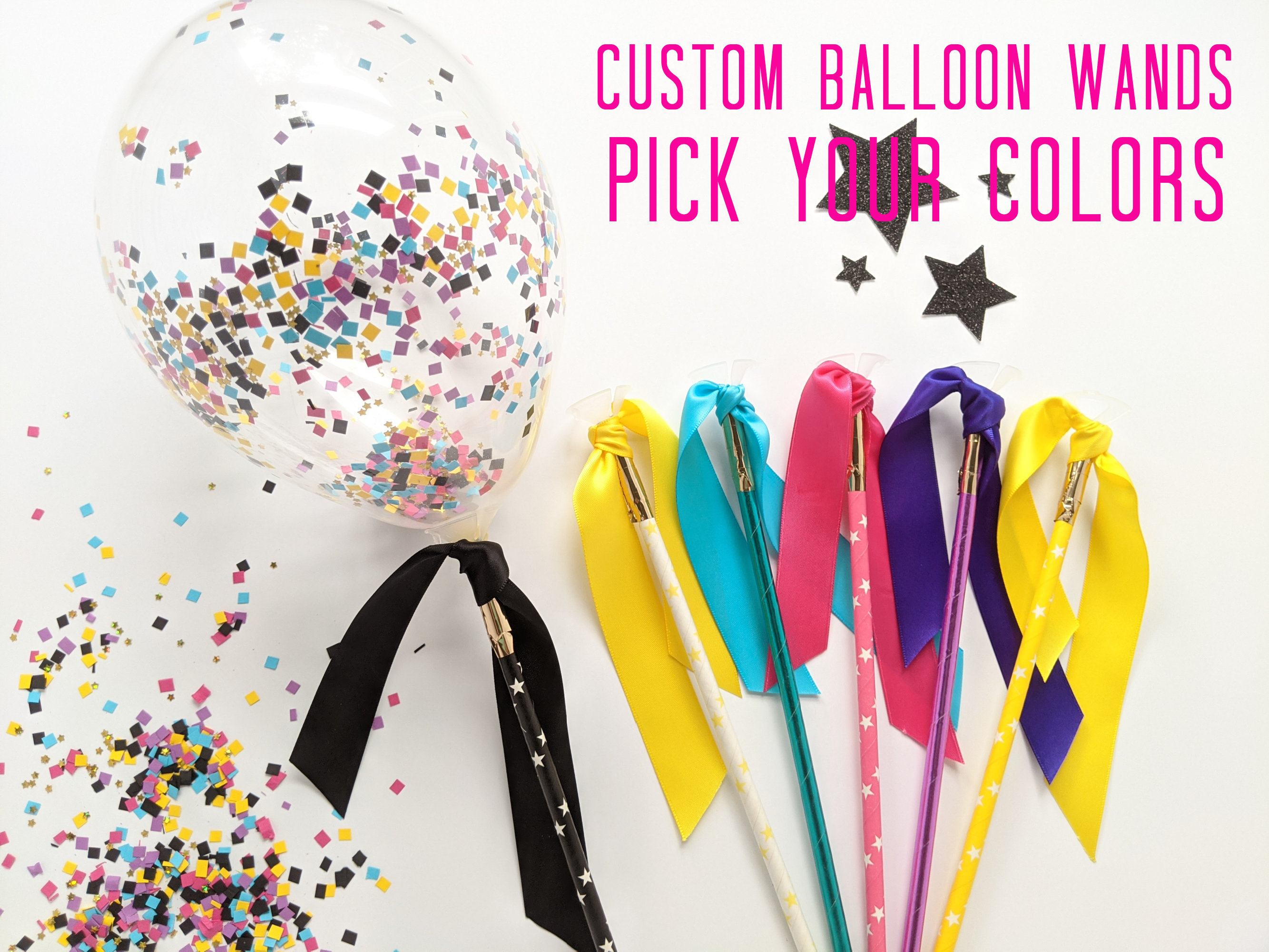 Custom Colors Confetti Balloon Wand Party Favor Pick Your Etsy