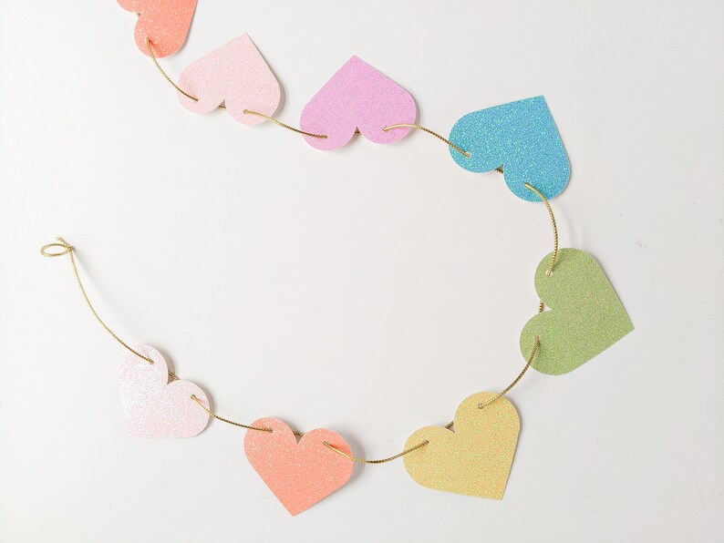Pastel Rainbow Heart Garland Glitter Heart Banner Etsy