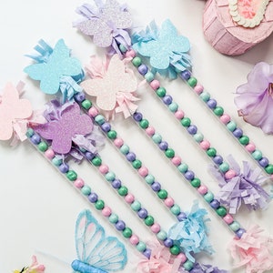 Pastel butterfly chocolate candy wands | SET of 6 | Sixlets chocolate balls, butterfly candy , candy party favor, custom candy tube stick