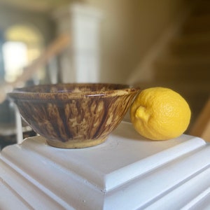 Small Antique Yellow Ware /Yellowware / Rockingham / Bennington Bowl 6.25" Diameter