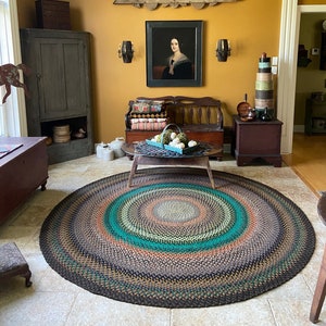 Exceptional Large Antique Hand Braided ROUND Rug Primitive Americana Country Farmhouse Decor 8' Diameter