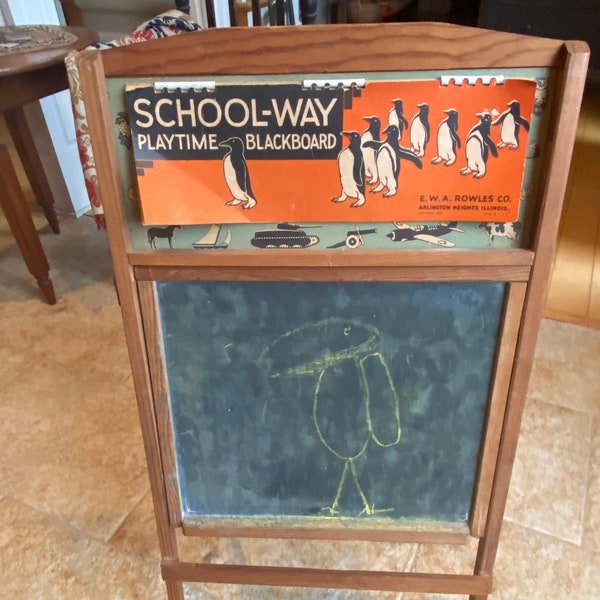 Vintage 1930's School-Way Playtime Blackboard Easel Chalkboard Theater Prop Set Design