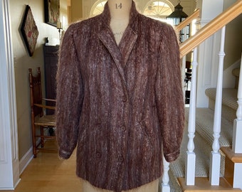 1960s Mohair Blend Coat by J. Tiktiner, Earth Tones, Size 38/ US 6-8