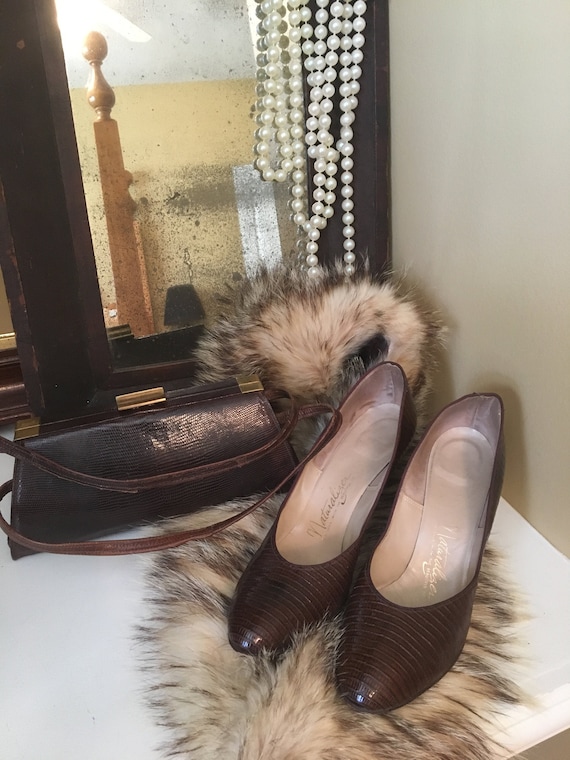 Vintage Pumps 1940's Leather Embossed Lizard Repti