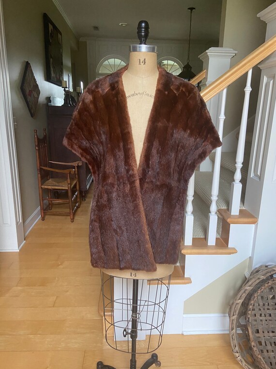 Vintage Mahogany Mink Fur Shawl Stole Wrap Caplet - image 3